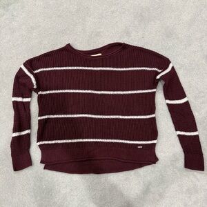 Hollister Maroon and White Striped Sweater
